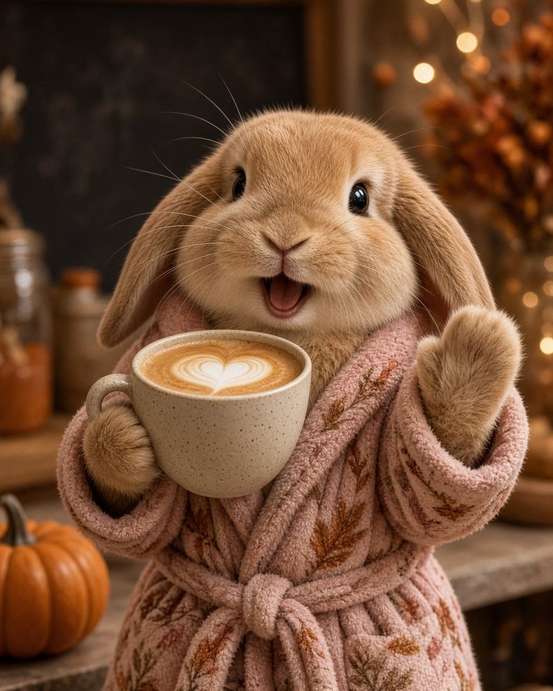Latte the caramel bunny with a heart latte