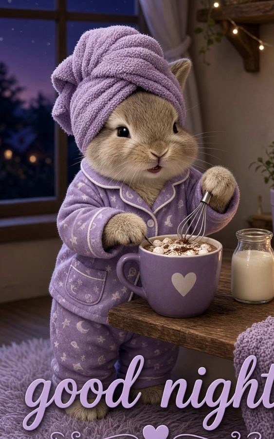 Latte in purple pyjamas