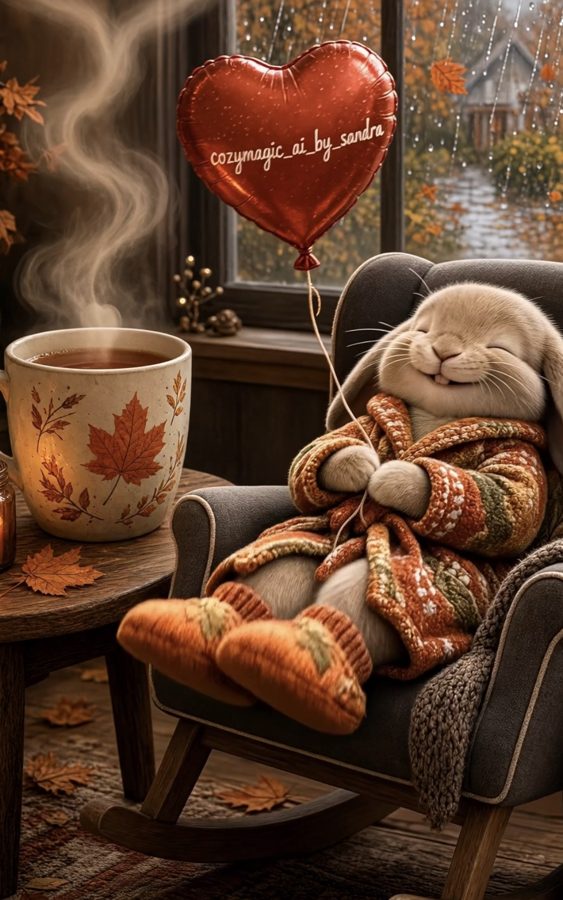 Latte in an autumn rocking chair